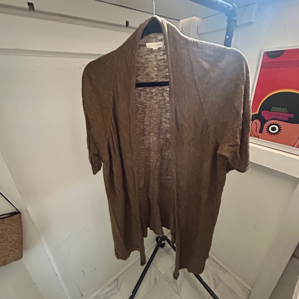 Eileen Fisher Short Sleeve Brown Knit Open Cardigan